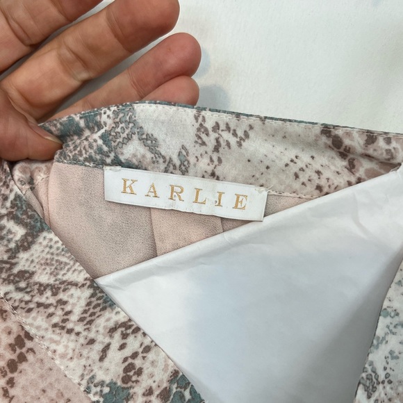 KARLIE Ray Floaty Chiffon Button Front Lantern Sleeved Snake Print Tunic Dress - Picture 4 of 7